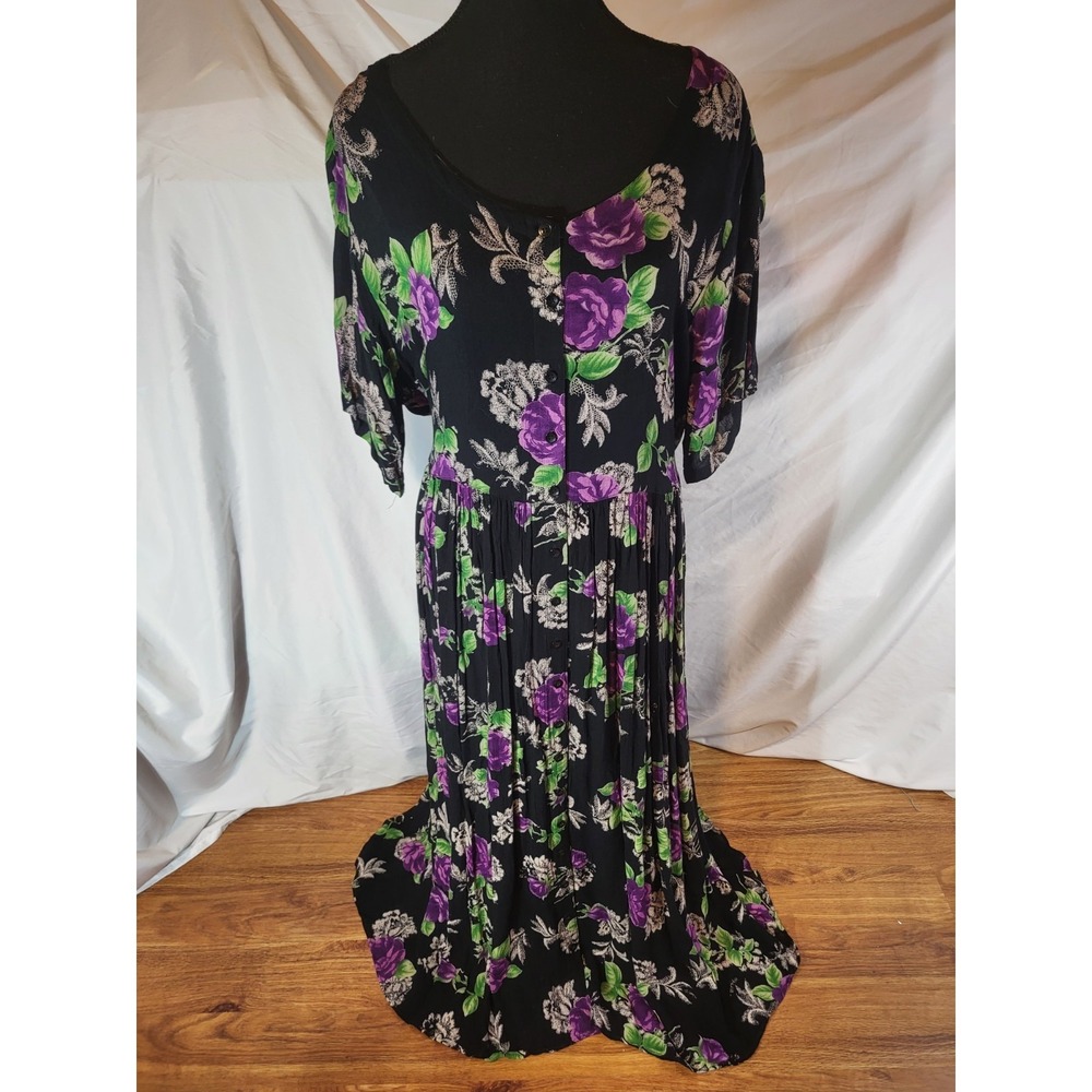 NWT American Angel II Crinkle Flowy Dress Women 18/20 Black‎ Floral Broomstick